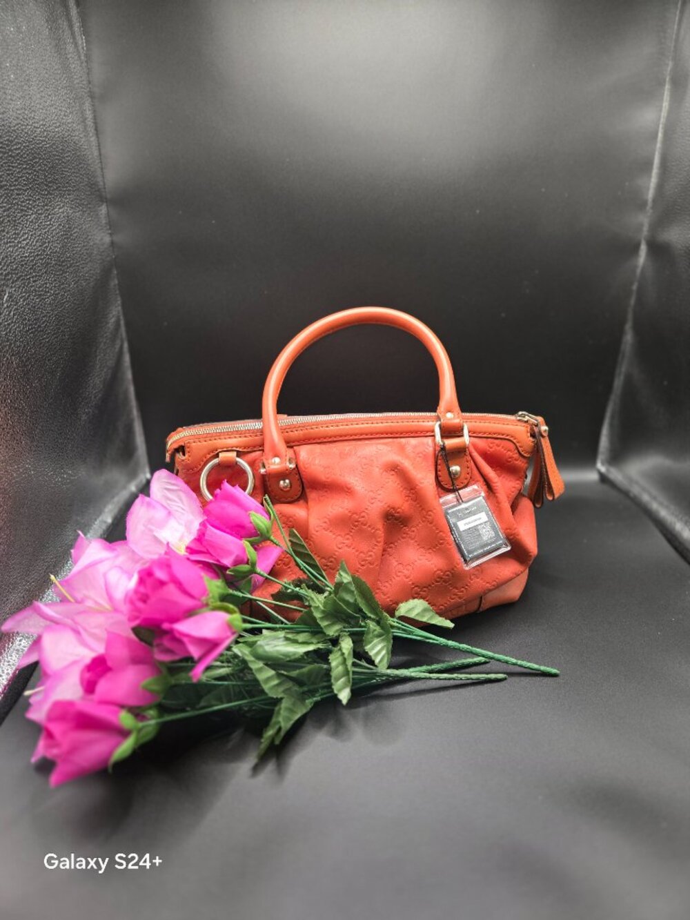 Gucci Guccissima Leather Boston Bag Orange Coral Crossbody Satchel